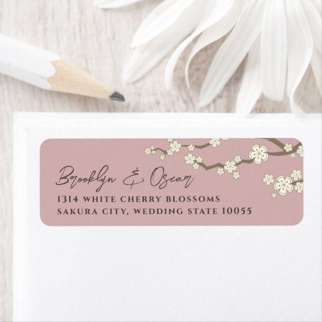 Étiquette Fleurs de cerisier Sakura à la crème blanche pour  (En situation)