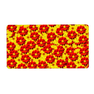Étiquette Fleurs de dahlia rouges et jaunes