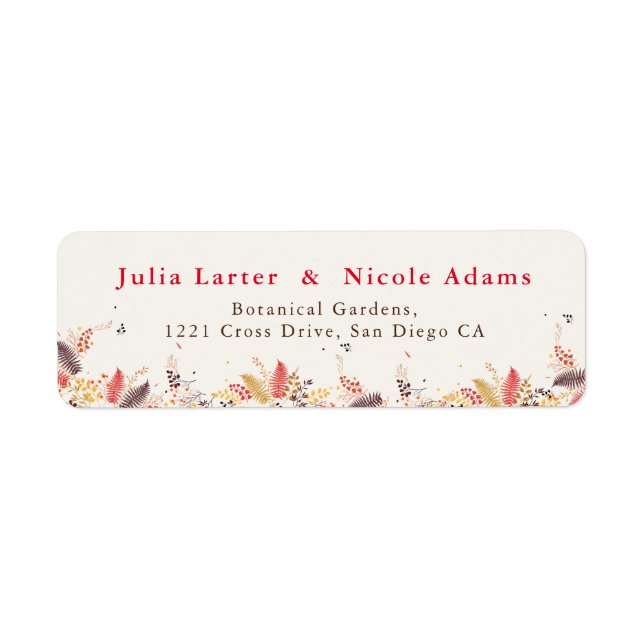 Étiquette Fleurs de forêt sauvage Mariage de feuillage de ch (Devant)