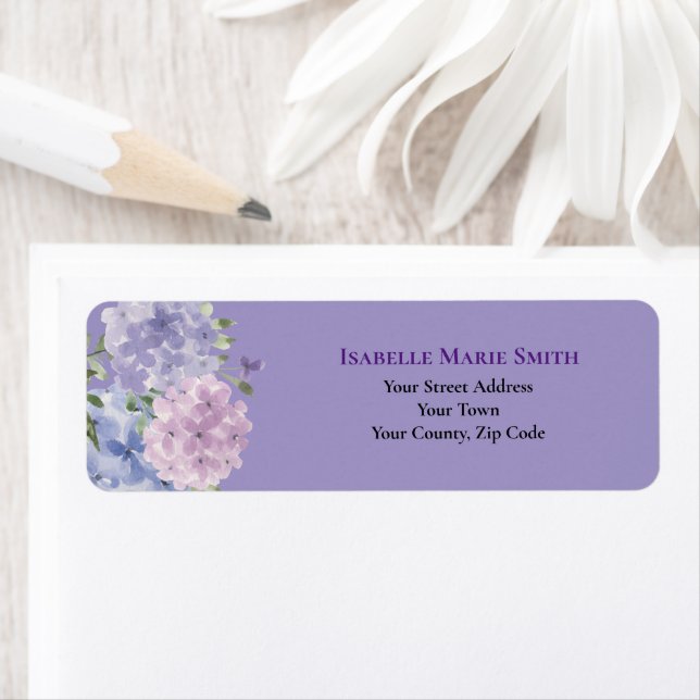 Étiquette Fleurs de Hortensia Bleu Lilas Chic Invitation de  (En situation)