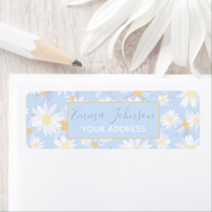Étiquette Fleurs de marguerite blanche bleue chic