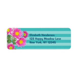 Étiquette Fleurs de marguerite rose fraîche sur bandes Turqu
