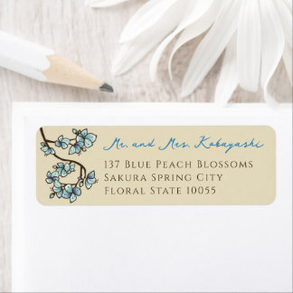 Étiquette Fleurs de pêcher bleu mariage asiatique Adresse