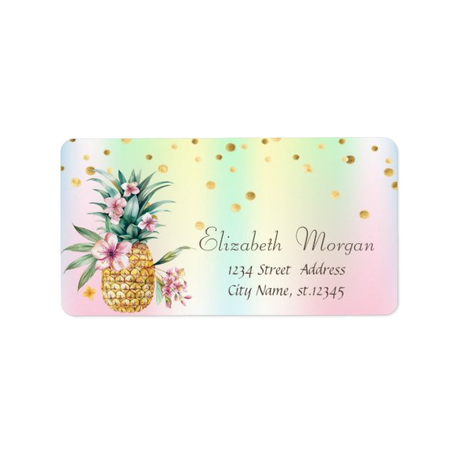 Étiquette Fleurs de pinapple confetti holographique iridesce (Devant)