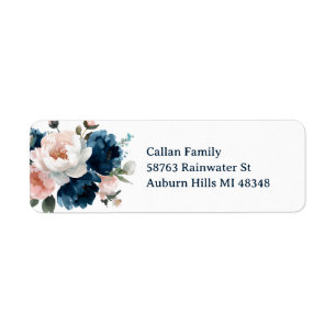 Étiquette Fleurs de pivoines bleues et bleues