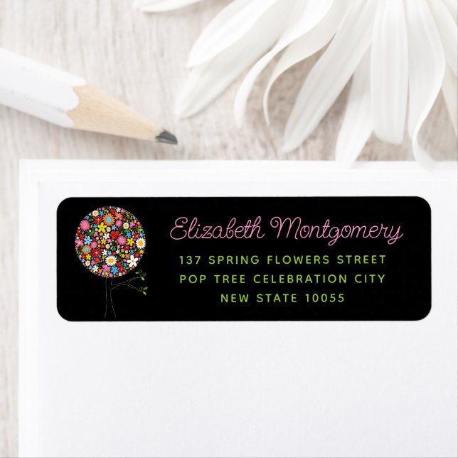 Étiquette Fleurs de printemps Whimsical Pop Tree Colorful Ad (En situation)