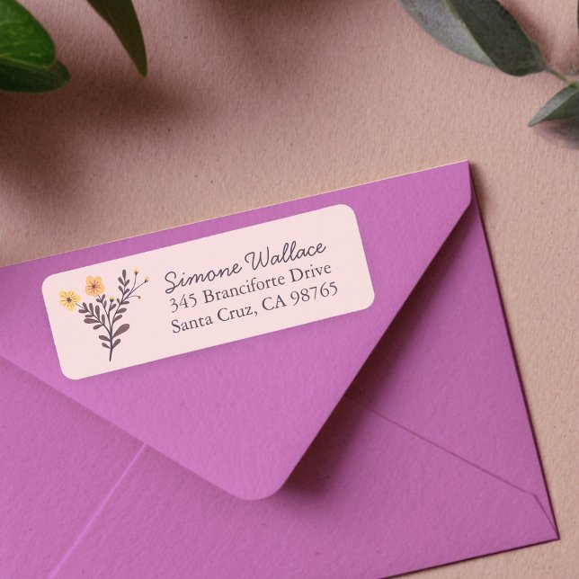 Étiquette Fleurs Délicates Élégantes Adresse de Retour Perso (Dainty Hand-drawn Florals Elegant Chic Custom Return Address Label
)