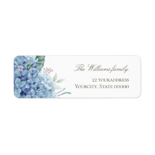 Étiquette fleurs d'hortensia bleues