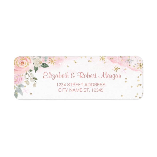 Étiquette Fleurs en aquarelle chic Flocons de neige (Devant)