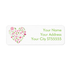 Étiquette Fleurs et vapeur Coeur rose et vert