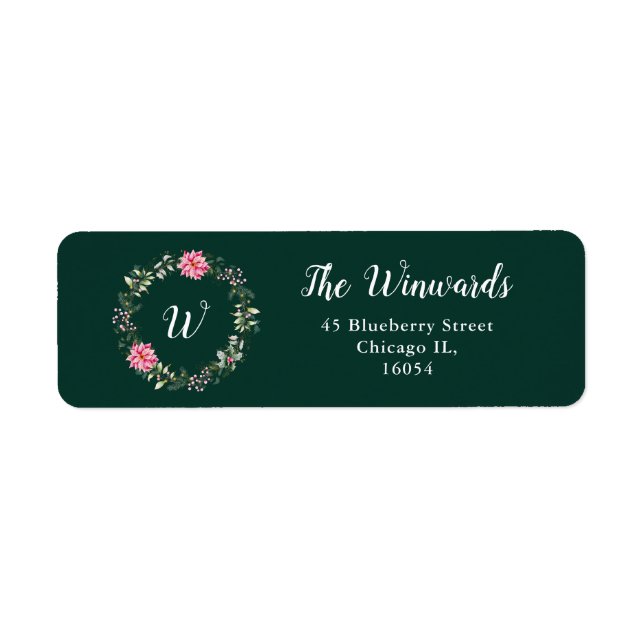 Étiquette Fleurs florales de couronne et de poinsététie rose (Devant)