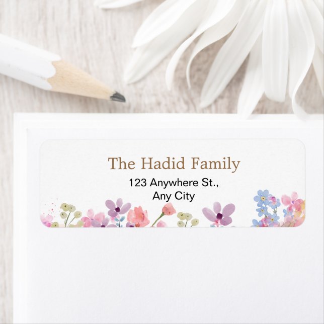 Étiquette Fleurs Florales Rose Aquarelle (En situation)