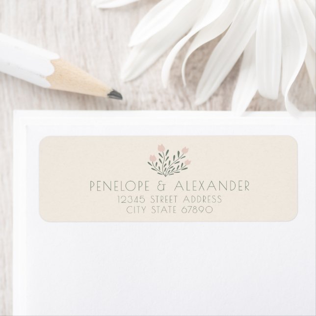 Étiquette Fleurs Folk Scandi Rose Sauge Adresse de Retour (En situation)