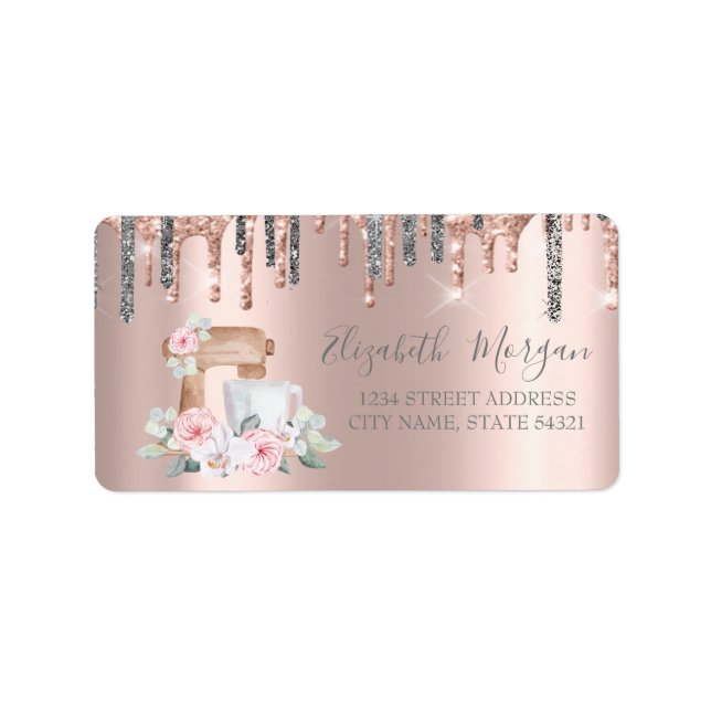 Étiquette Fleurs mélangeuses de gouttes de paillettes argent (Devant)