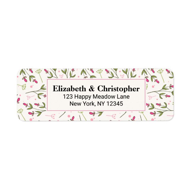 Étiquette Fleurs sauvages à longue tige rose et vert (Devant)