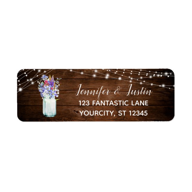 Étiquette Fleurs sauvages en Mason Jar Lumières & bois Brown (Devant)