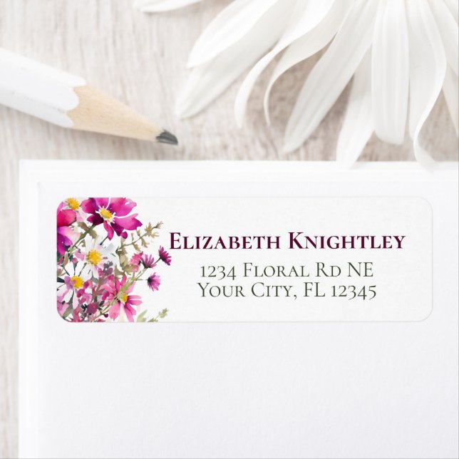 Étiquette Fleurs sauvages roses magenta Fleurs de jardin col (En situation)