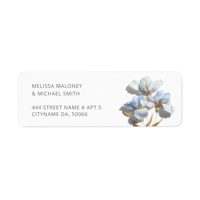 Étiquette Fleurs stylisées de lys 3D bleus Mariage (Devant)