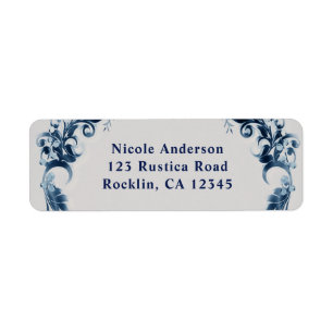 Étiquette Fleurs Vintages Bleues Élégant Mariage Floral