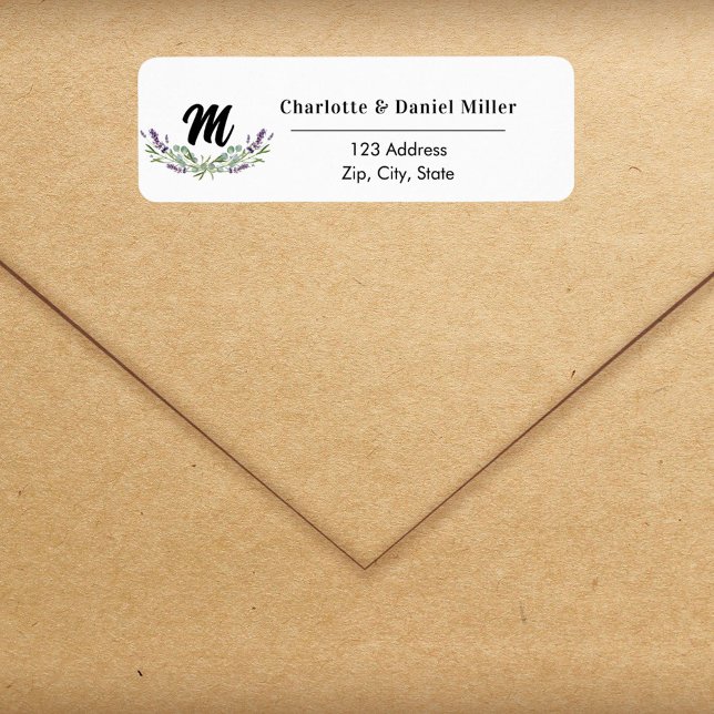 Étiquette Fleurs violette lavande monogramme retour adresse (Créateur téléchargé)