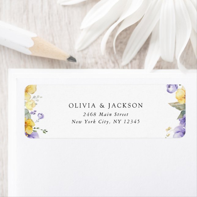 Étiquette Fleurs violettes, Fleurs Jaunes, Verdure, Mariage (En situation)