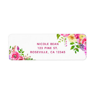 Étiquette Fleurs Vives Rose Foncé Botanique de Printemps pou