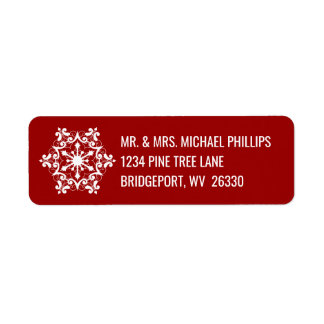 Étiquette Flocon De Neige Blanc Sur Crimson Rouge