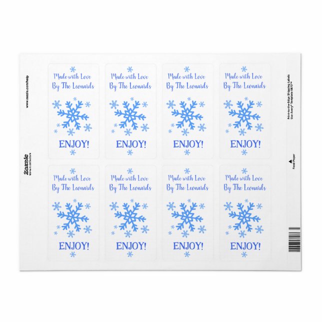 Étiquette Flocon de neige CRÉÉ AVEC AMOUR Personnaliser NOM (Feuille entière)