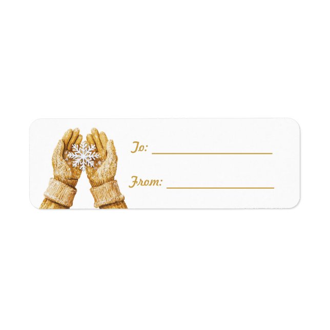 Étiquette Flocon de neige en gants dorés miel Noël  (Devant)