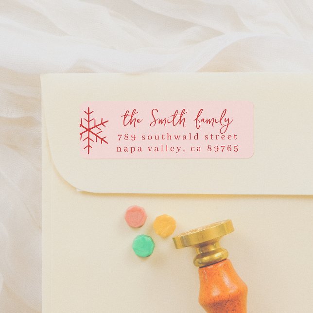 Étiquette Flocon de neige moderne rose et rouge Whimsical de (Créateur téléchargé)