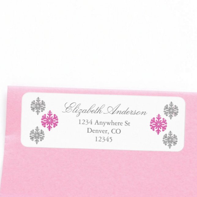 Étiquette flocon de neige rose argenté hiver (Créateur téléchargé)