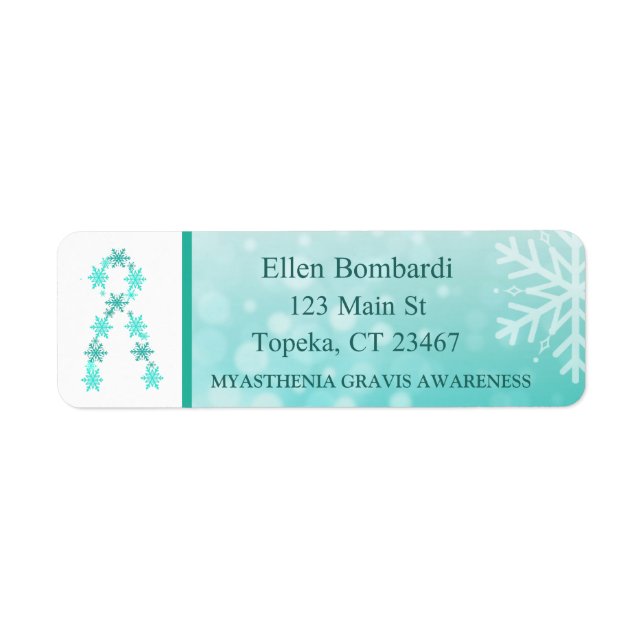 Étiquette Flocon de neige turquoise et ruban de sensibilisat (Devant)