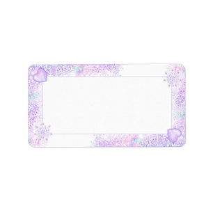 Étiquette flocon de neige violet clair et coeur étincelant
