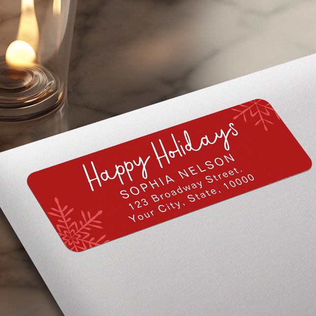 Étiquette Flocons de neige d'écriture moderne Vacances Adres (Modern Script Snowflakes Holidays Return Address Label)
