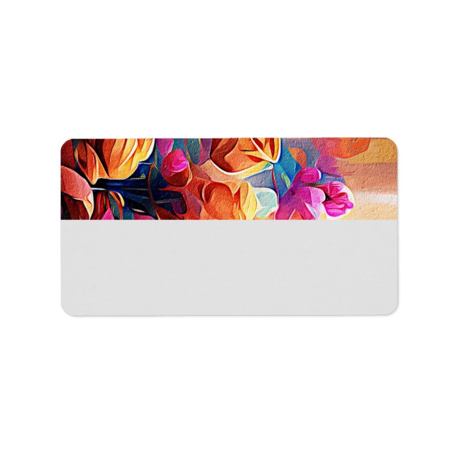 Étiquette Floral Abstract Art Orange Red Blue Flowers (Devant)