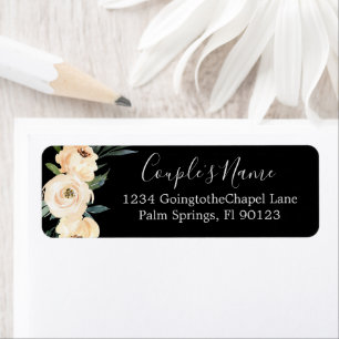 Étiquette Floral Beige Blush Gold sur Black Adresse de retou