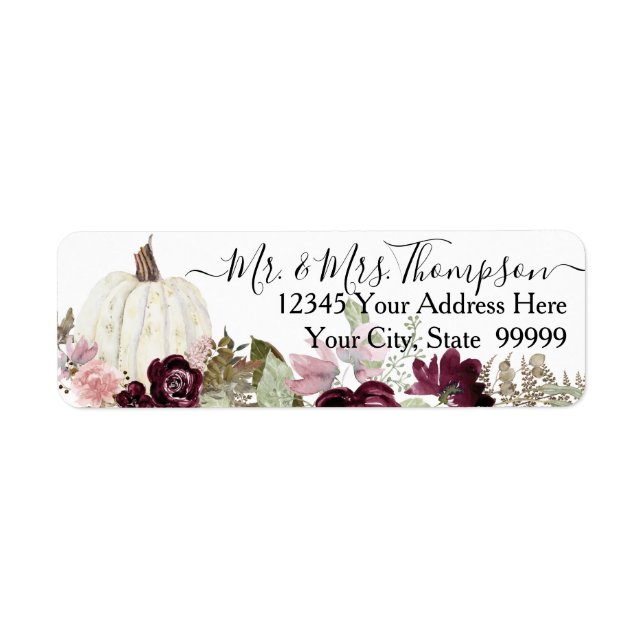 Étiquette Floral Blanc Citrouille Bourgogne Blush Rose Retou (Devant)