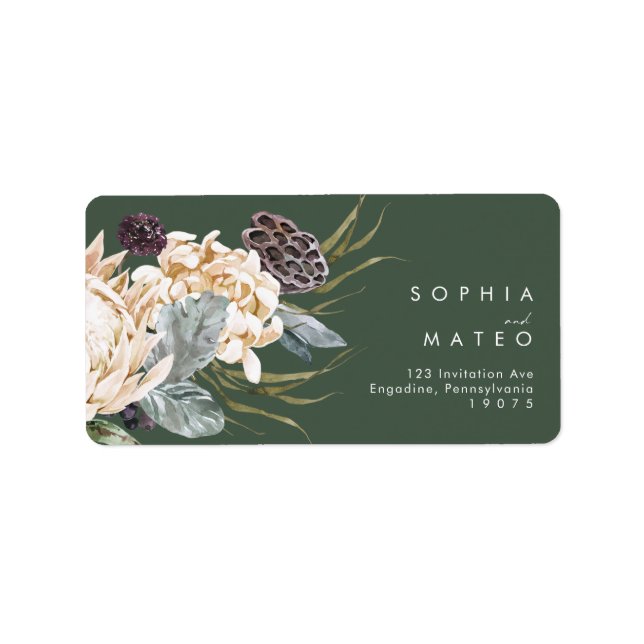 Étiquette Floral blanc | Dark Green Wedding RSVP Adresse (Devant)
