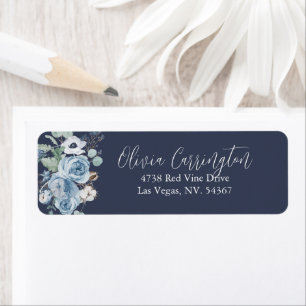 Étiquette floral bleu foncé et blanc