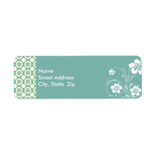 Étiquette Floral bleu-vert et crème ; Aloha