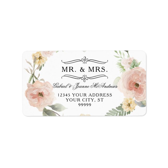 Étiquette Floral Blush Jaune Aquarelle Vert retour (Devant)