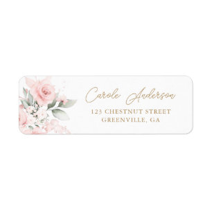 Étiquette Floral Blush Pink Gold Greenery Adresse de retour