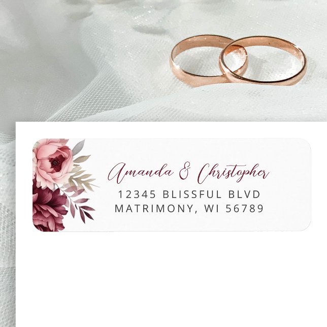 Étiquette Floral Burgundy Dusty Mariage Rose Retour (Créateur téléchargé)