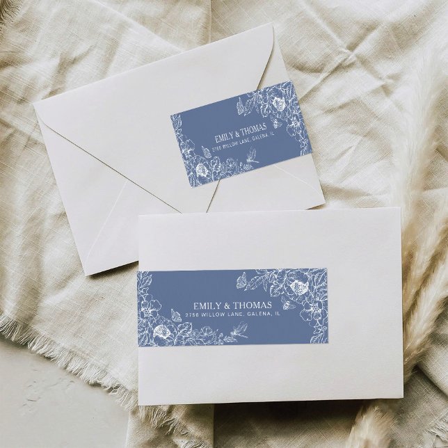 Étiquette Floral Chinoiserie Mariage Adresse de retour (Créateur téléchargé)