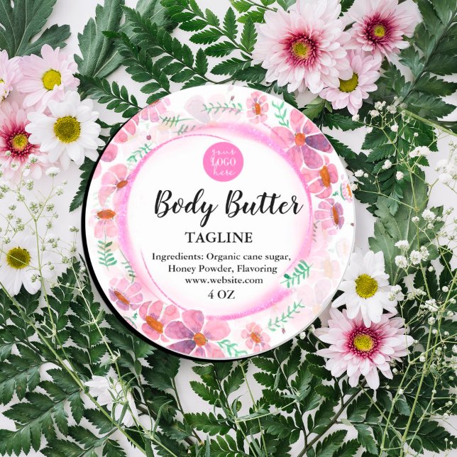 Étiquette floral coloré (#zazzlemade #spring #floral #prettyflores #prettylabel #colorful #addlogo #pinkblush #pink #Glitter)