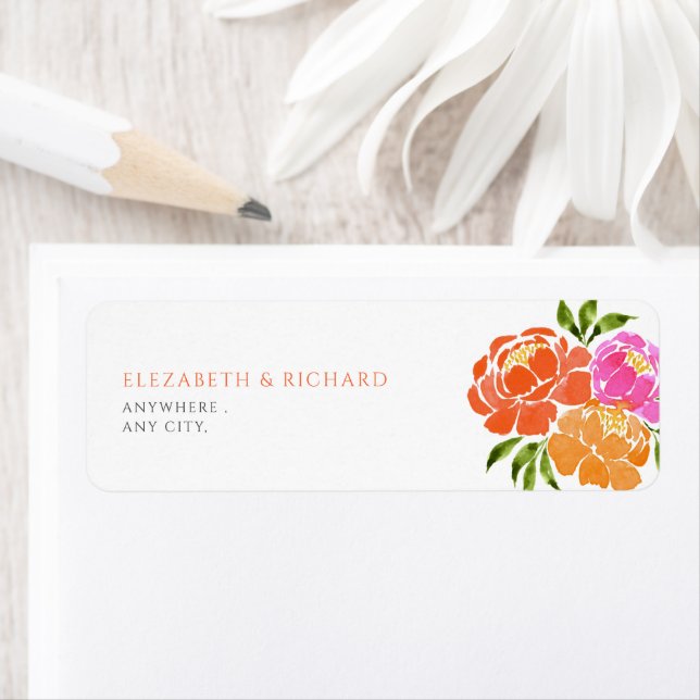 Étiquette floral d'aquarelle rose chaud (En situation)