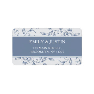 Étiquette Floral Dusty Blue Élégant Mariage Adresse