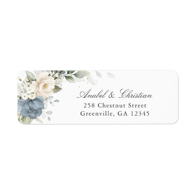 Étiquette Floral Dusty Blue Greenery Return Address Label (Devant)