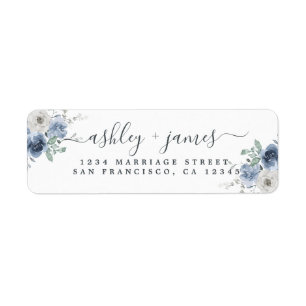 Étiquette Floral Dusty Blue Ivory Rose Adresse de retour