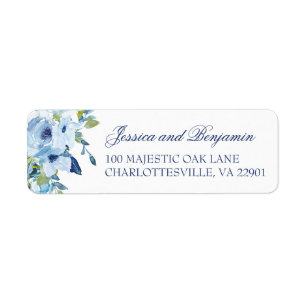 Étiquette Floral Dusty Blue Mariage Adresse de retour